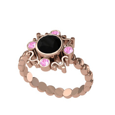 Aidara Vintage Yüzük - Siyah zirkon ve pembe kuvars 14 ayar rose altın yüzük #tj6mi1