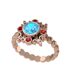 Akuamarin ve garnet 18 ayar rose altın yüzük