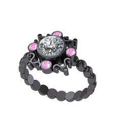 Aidara Vintage Yüzük - Pırlanta ve pembe kuvars 925 ayar siyah rodyum kaplama gümüş yüzük (0.92 karat) #uly7a9