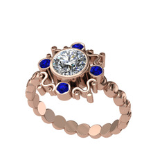 Swarovski ve lab safir 925 ayar rose altın kaplama gümüş yüzük