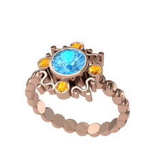 Aidara Vintage Yüzük - Akuamarin ve sitrin 925 ayar rose altın kaplama gümüş yüzük #voqt2r
