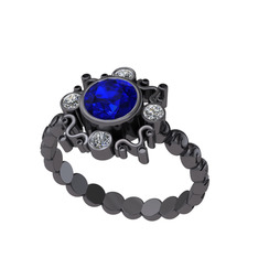 Aidara Vintage Yüzük - Lab safir ve swarovski 925 ayar siyah rodyum kaplama gümüş yüzük #w6vkxx