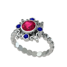Aidara Vintage Yüzük - Rodolit garnet ve lab safir 18 ayar beyaz altın yüzük #xm2bp1