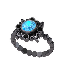 Aidara Vintage Yüzük - Akuamarin ve siyah zirkon 925 ayar siyah rodyum kaplama gümüş yüzük #xq0v20