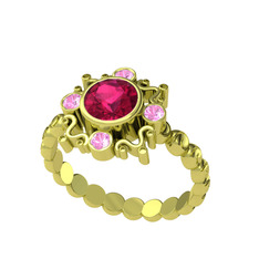 Aidara Vintage Yüzük - Rodolit garnet ve pembe kuvars 8 ayar altın yüzük #y7mi33