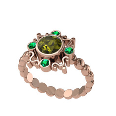 Peridot ve yeşil kuvars 18 ayar rose altın yüzük