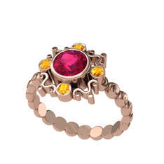 Aidara Vintage Yüzük - Rodolit garnet ve sitrin 18 ayar rose altın yüzük #z621jg