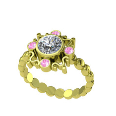Swarovski ve pembe kuvars 18 ayar altın yüzük