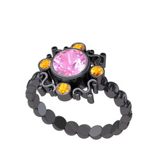 Aidara Vintage Yüzük - Pembe kuvars ve sitrin 925 ayar siyah rodyum kaplama gümüş yüzük #zkr87c