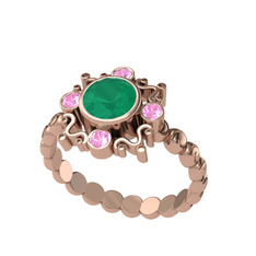 Aidara Vintage Yüzük - Kök zümrüt ve pembe kuvars 18 ayar rose altın yüzük #zmrrpp