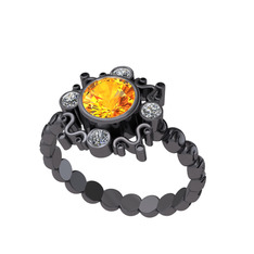 Aidara Vintage Yüzük - Sitrin ve elmas 925 ayar siyah rodyum kaplama gümüş yüzük (0.24 karat) #zuvwlf