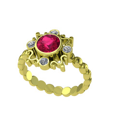 Rodolit garnet ve swarovski 8 ayar altın yüzük