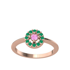 Minimal İris Yüzük - Pembe kuvars ve kök zümrüt 14 ayar rose altın yüzük #10u5he0