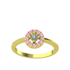 Beyaz zirkon ve pembe kuvars 14 ayar altın yüzük