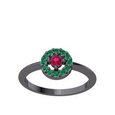 Minimal İris Yüzük - Rodolit garnet ve yeşil kuvars 925 ayar siyah rodyum kaplama gümüş yüzük #11wclei