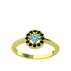 Minimal İris Yüzük - Akuamarin ve siyah zirkon 925 ayar altın kaplama gümüş yüzük #12gktz1
