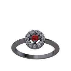 Minimal İris Yüzük - Garnet ve pırlanta 925 ayar siyah rodyum kaplama gümüş yüzük (0.132 karat) #152my5z