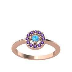 Minimal İris Yüzük - Akuamarin ve ametist 8 ayar rose altın yüzük #182tfkc