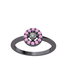 Beyaz zirkon ve pembe kuvars 925 ayar siyah rodyum kaplama gümüş yüzük