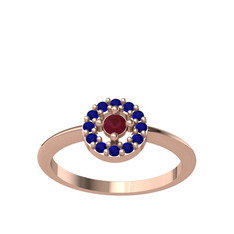 Kök yakut ve lab safir 8 ayar rose altın yüzük