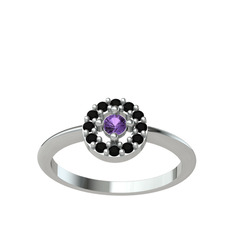 Ametist ve siyah zirkon 14 ayar beyaz altın yüzük