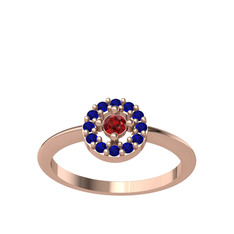 Garnet ve lab safir 8 ayar rose altın yüzük