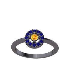 Minimal İris Yüzük - Sitrin ve lab safir 925 ayar siyah rodyum kaplama gümüş yüzük #1blesok