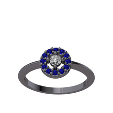 Minimal İris Yüzük - Swarovski ve lab safir 925 ayar siyah rodyum kaplama gümüş yüzük #1bz7zz1