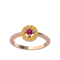Rodolit garnet ve sitrin 8 ayar rose altın yüzük