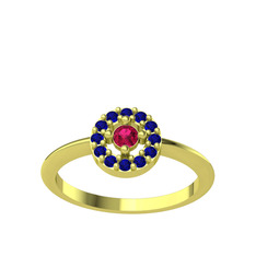 Rodolit garnet ve lab safir 14 ayar altın yüzük