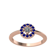 Minimal İris Yüzük - Pırlanta ve lab safir 925 ayar rose altın kaplama gümüş yüzük (0.06 karat) #1ex5qpd