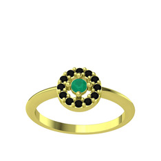 Minimal İris Yüzük - Kök zümrüt ve siyah zirkon 14 ayar altın yüzük #1f5tzid