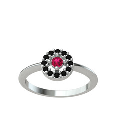 Minimal İris Yüzük - Rodolit garnet ve siyah zirkon 8 ayar beyaz altın yüzük #1f9vw2e