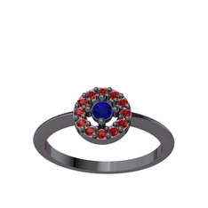 Minimal İris Yüzük - Lab safir ve garnet 925 ayar siyah rodyum kaplama gümüş yüzük #1ff0nvm