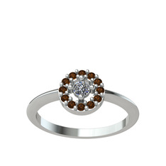 Pırlanta ve dumanlı kuvars 14 ayar beyaz altın yüzük (0.06 karat)