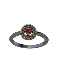 Garnet ve peridot 925 ayar siyah rodyum kaplama gümüş yüzük