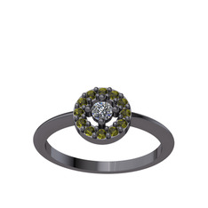 Minimal İris Yüzük - Pırlanta ve peridot 925 ayar siyah rodyum kaplama gümüş yüzük (0.06 karat) #1germt8