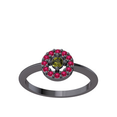 Minimal İris Yüzük - Peridot ve rodolit garnet 925 ayar siyah rodyum kaplama gümüş yüzük #1gvq4f4