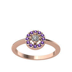 Minimal İris Yüzük - Swarovski ve ametist 8 ayar rose altın yüzük #1hfi0ja