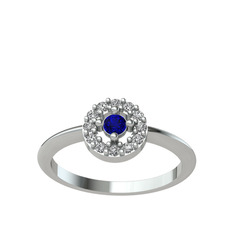 Lab safir ve swarovski 14 ayar beyaz altın yüzük