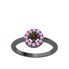 Minimal İris Yüzük - Dumanlı kuvars ve pembe kuvars 925 ayar siyah rodyum kaplama gümüş yüzük #1i3lwje