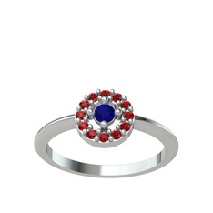 Lab safir ve garnet 18 ayar beyaz altın yüzük