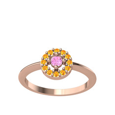 Pembe kuvars ve sitrin 8 ayar rose altın yüzük