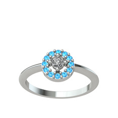 Swarovski ve akuamarin 8 ayar beyaz altın yüzük
