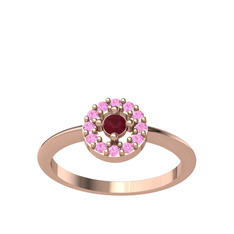 Kök yakut ve pembe kuvars 8 ayar rose altın yüzük