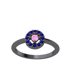 Minimal İris Yüzük - Pembe kuvars ve lab safir 925 ayar siyah rodyum kaplama gümüş yüzük #1j0p1z6