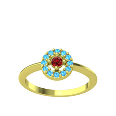 Garnet ve akuamarin 8 ayar altın yüzük