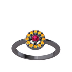 Minimal İris Yüzük - Rodolit garnet ve sitrin 925 ayar siyah rodyum kaplama gümüş yüzük #1kbi3ik