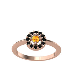 Minimal İris Yüzük - Sitrin ve siyah zirkon 925 ayar rose altın kaplama gümüş yüzük #1kg2dl0