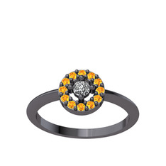 Minimal İris Yüzük - Swarovski ve sitrin 925 ayar siyah rodyum kaplama gümüş yüzük #1kngv94